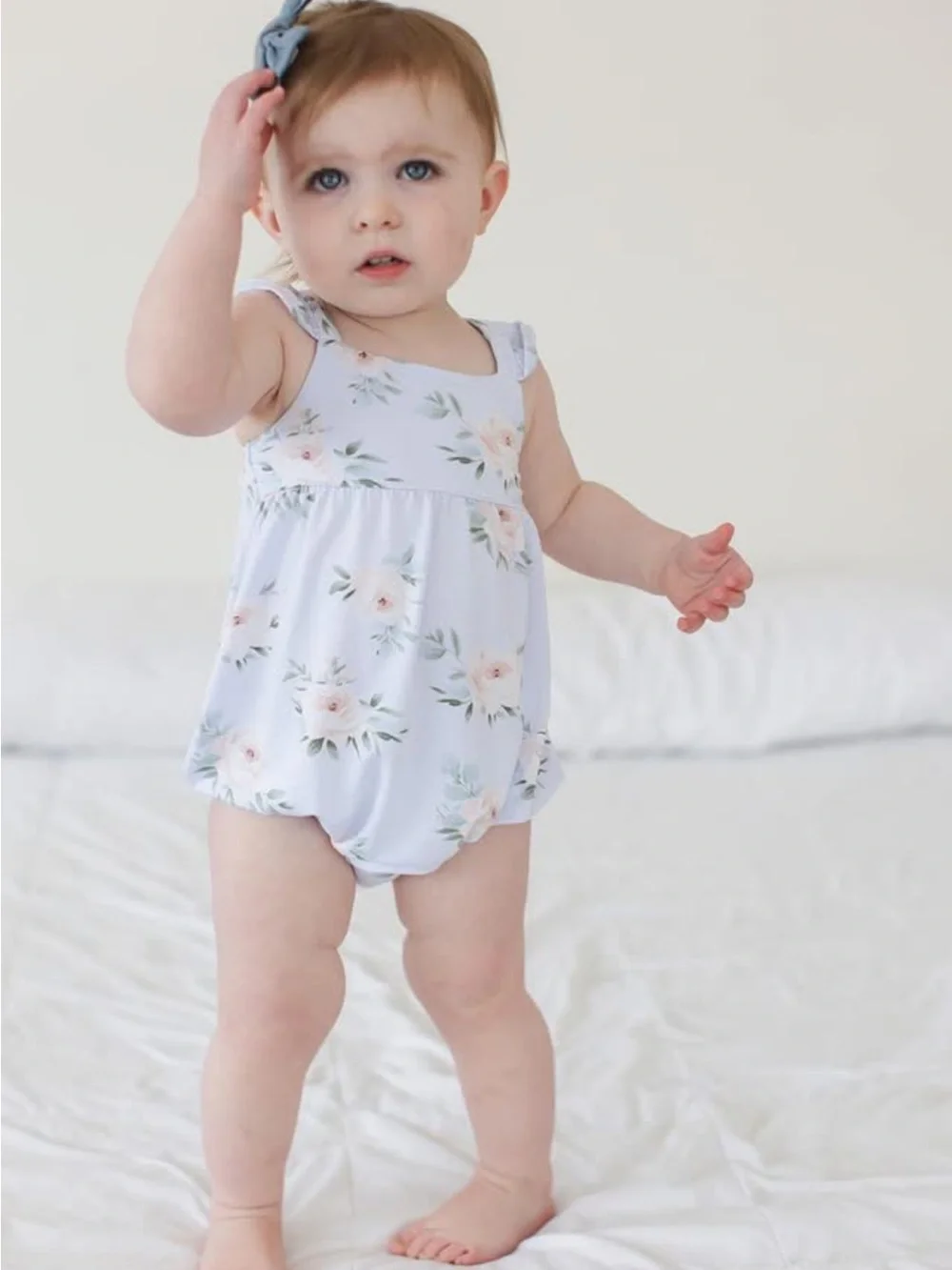 Blush Lotus bamboo Cosette bubble romper light blue floral 18-24 toddler